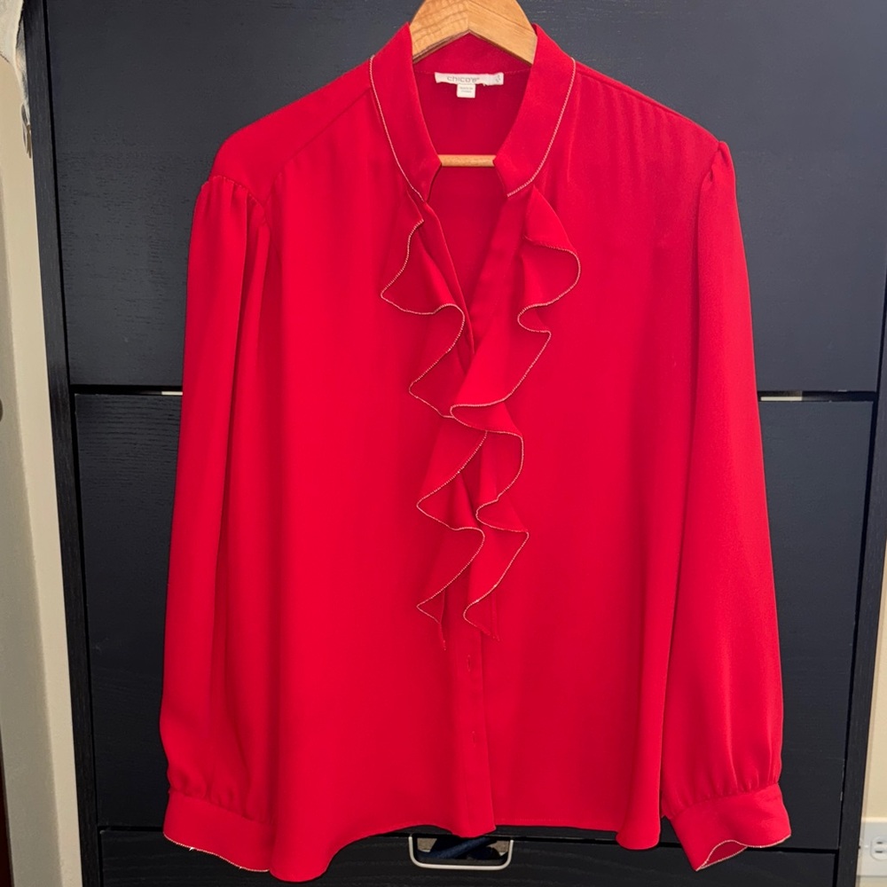 Chico's Vibrant Elegant Red Ruffle Blouse